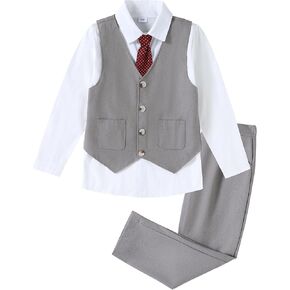 nilikastta Boys Suit Boys 4 Piece Formal Suit Boy Vest and Pants Set with Dress Shirt and Tie for Wedding 6-10 Years