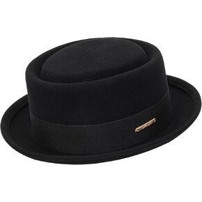 Classic Pork Pie Hat for Men/Women Wool Felt Porkpie Flat Top Derby Fedora Short-Brim Boater Hat Size S-M
