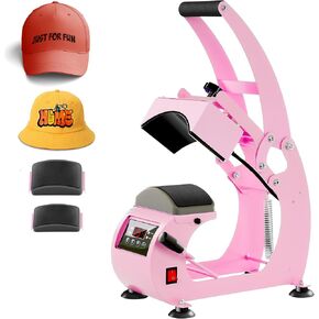Hat Heat Press, Hat Press Heat Machine for Caps with LCD Control, Hat Heat Press Machine with 2pcs Interchangeable Platens & Caps Stretcher for Vinyl, Sublimation, Heat Transfer (Pink)