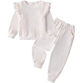 ESHOO Toddler Girls Fall Winter Outfits Velour Sweatsuit Ruffle Long Sleeve Sweatshirt Pants Fleece Clothing Set 2-7Y