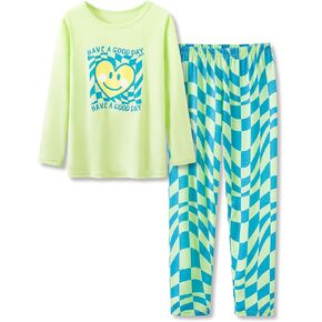 Tebbis Pajamas for Big/Teen Girls – Pink Checker PJS Soft Long Sleeves & Pants Set Jammies Set Size 6-18