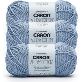 Caron All Day Cotton - 3 Pack of 173 Yards/3.52 oz Country Blue 100% Mercerized Cotton Yarn