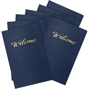 25 Pack 6 x 9 Inch Welcome Pocket Folders Welcome Folders Presentation Folders Employee File Folders for Weddings, Party, Conference, Seminars, Bar Mitzvah (Dark Blue Linen)