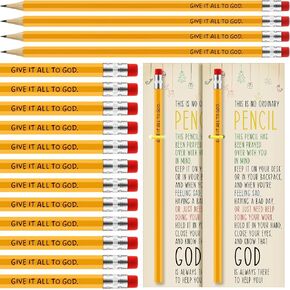 Fainne 50 Pcs Christian Pencils Easter Gifts Bible Verse Religious Scripture Wooden Pencils with Gift Cards for Women Kids Church Sunday School Teacher