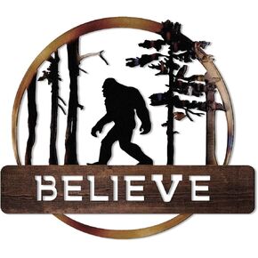 Tandefio Bigfoot Believe Wall Art Decor Bigfoot Gifts for Man Sasquatch Statue Vintage Metal Sasquatch Wall Sign Indoor Outdoor Christmas Wall Hanging Ornament Home Garden Yard Decor(Classic Color)