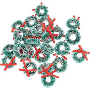 24Pcs Mini Christmas Wreath Artificial Dollhouse Decoration Miniature Christmas Wreath Christmas Tree Hanging Ornaments Christmas Decorations