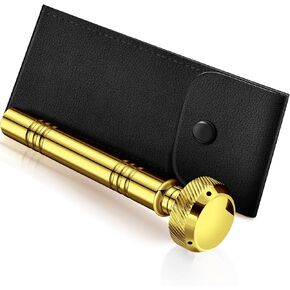 Vesici Christian Pocket Holy Water Sprinkler with Leather Carrying Case Religious Pocket Aspergillum Stainless Steel Holy Water Container Holy Water Dispenser, 5 Inches (Gold)