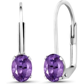 Gem Stone King 925 Sterling Silver 6X4MM Oval Gemstone Birthstone Drop Dangle Leverback Earrings For Women