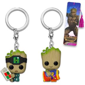 Groot Funko Pop Keychain Set - Bundle of 2 Marvel Keychain Figures of Groot Plus Bookmark | Guardians of the Galaxy Mini Figure Set for Kids, Teens