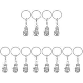 LUOZZY 12 pcs Boxing Glove Keychain Metal Mini Boxing Glove Key Ring Hanging Pendants Bag Charms for Sports Party Favors Team Gift Silver