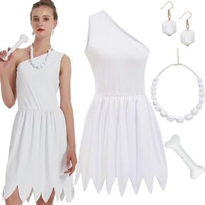 Halloween Family Costume for Women 2024 White Dress Outfit with Necklace Accessories