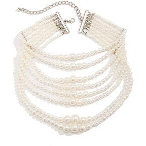 Sither Layerd Pearls Choker Necklace for Women Boho Pearls Chain Necklace Fashion Jewelry for Halloween Party Christmas Gift (8 layers)