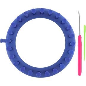 EKDJKK Round Knitting Looms Set, Plastic Loom Knitting Set with Crochet and Plastic Needle, Scarf Hats Making Tools, DIY Crocheting Handmade Craft Kit for Beginners and Knitting Lovers (Blue, 14cm)