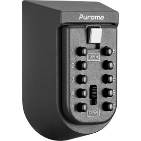 Puroma Storage Key Lock Box, 10-Digit Combination Code Lockbox Wall Mount Security Waterproof Push Button Key Holder with Weather Resistant Rubber Cover for Indoor Outdoor Home Office House Key