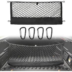 Envelope Style Cargo Net Compatible with Toyota Tacoma 2005-2024, Highly Elastic Truck Bed Cargo Net with Storage Bag-Heavy Duty Carabiners- Upgraded 4mm Bungee