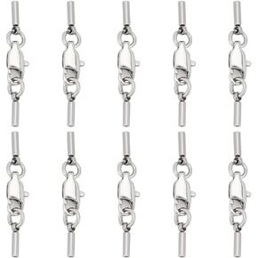 PLIGREAT 10 Pcs Cord End Cap with Lobster Claw Clasp Stainless Steel Cord End for DIY Jewelry Connector Leather Cord End Cap ID End Caps for Bracelet Necklace Making Beading Wire Thread End Cap Clasp