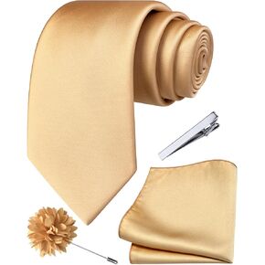 Branduce 3.15"（8cm） Mens Tie and Lapel Pin Solid Necktie Handkerchief Tie Clip Set for Men