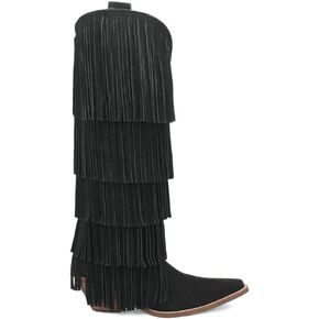 Dingo Womens Wild Child Fringe Snip Toe Casual Boots Over the Knee Mid Heel 2-3" - Black