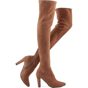 حذاء Shoe'N Tale من الجلد السويدي المطاطي بطول الفخذ وكعب مكتنز فوق الركبة (6، بني) in Kuwait