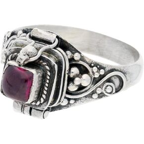 Sterling Silver Square Garnet Poison Locket Box Ring Size 4(Sizes 4,5,6,7,8,9,10,11)