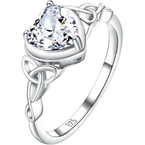 Celtic Rings for Women 925 Sterling Silver Heart Shaped Birthstone Rings Created Gemstone Irish Celtic Solitaire Engagement Promise Ring Size 6 to 10