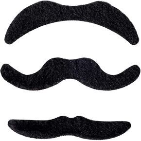 3pcs Black Mustaches, 3 Styles False Beard Masquerade Party Accessories Decorations Adult Men Stick On Self Adhesive Novelty Fake Moustache Costume Facial Hair Stickers for Halloween Christmas