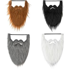 4 Pieces Fake Beards Wizard Beard, Halloween Party Supplies Funny Fake Mustache Whisker for Costume Black Orange White Gray Beard