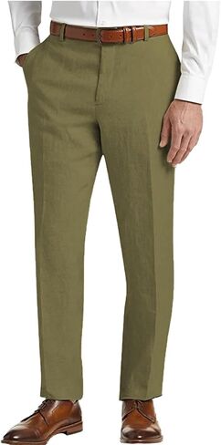 Men's Summer Linen Pants Lightweight Classic Regular Fit Dress Suit Pants for Men in Saudi Arabia