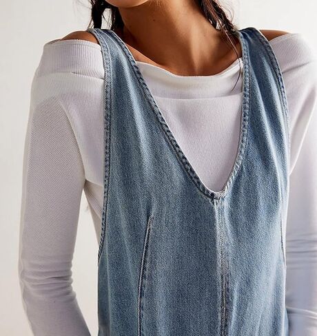 CHARTOU Women Casual Denim Short Overalls Rolled Cuff Barrel Shorts Jumpsuit Rompers in Kuwait