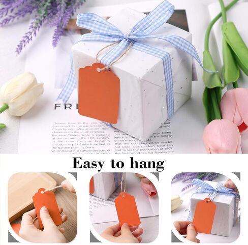 120 قطعة من بطاقات الهدايا من SallyFashion مع خيط، علامات ورقية برتقالية معلقة علامات فارغة للهدايا DIY عيد ميلاد الزفاف in Saudi Arabia