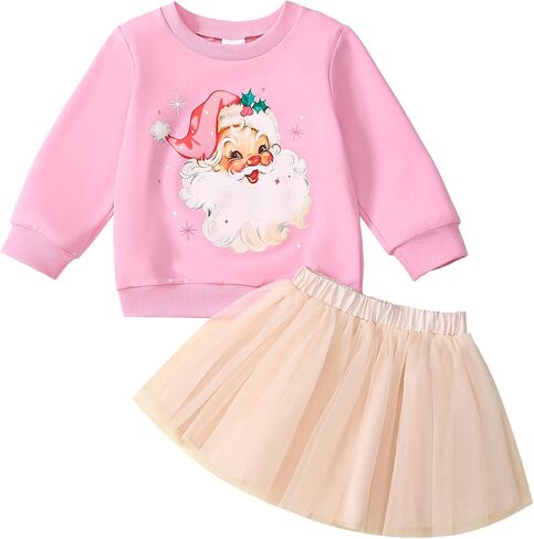 Toddler Girl Christmas Outfit Santa Claus Sweatshirt+Tutu Gauze Skirts Winter Clothes 1-5T in Kuwait