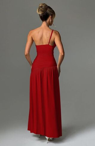 Memoriesea Women's Sexy One Shoulder High Split Ruched Cocktail Party Formal Maxi Dress in Kuwait