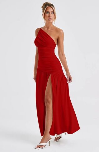 Memoriesea Women's Sexy One Shoulder High Split Ruched Cocktail Party Formal Maxi Dress in Kuwait