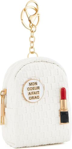 سلسلة مفاتيح حقيبة ظهر صغيرة من WOZEAH للنساء، حقيبة صغيرة لتغيير العملات المعدنية مع سحاب لبطاقة المفاتيح وأحمر الشفاه وحقيبة مستحضرات التجميل (وردي N) in Kuwait