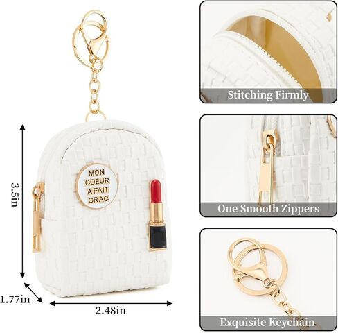 سلسلة مفاتيح حقيبة ظهر صغيرة من WOZEAH للنساء، حقيبة صغيرة لتغيير العملات المعدنية مع سحاب لبطاقة المفاتيح وأحمر الشفاه وحقيبة مستحضرات التجميل (وردي N) in Kuwait