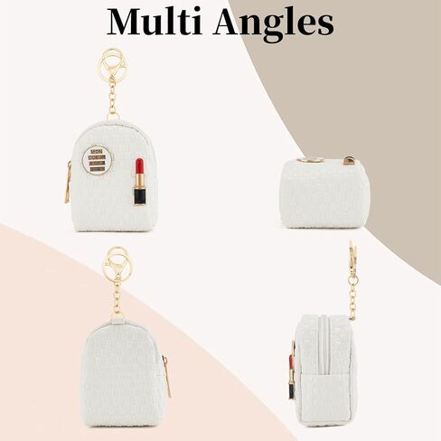 سلسلة مفاتيح حقيبة ظهر صغيرة من WOZEAH للنساء، حقيبة صغيرة لتغيير العملات المعدنية مع سحاب لبطاقة المفاتيح وأحمر الشفاه وحقيبة مستحضرات التجميل (وردي N) in Kuwait