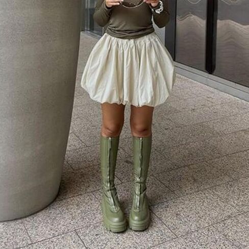 BHMAWSRT Women's Girls Mini Bubble Skirt Y2k Cute Puff Skirt Elastic Waist Pleated short Balloon Skirt Going Out Streetwear in Saudi Arabia