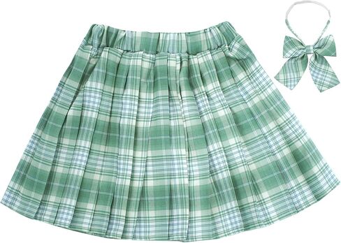 Kids Girls Pleated Plaid Skirt with Inner Shorts Elastic High Waist School Uniform Mini JK Skorts in Saudi Arabia