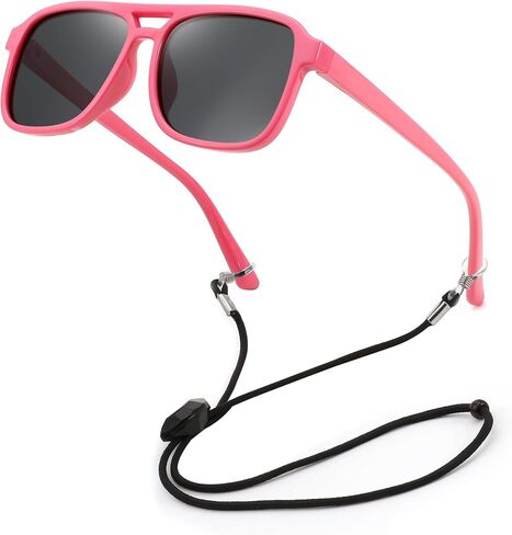 FEISEDY Kids Polarized Sunglasses Flexible TPEE Rubber Toddler Aviator Shades with Strap for Boys Girls Age 3-9 in Saudi Arabia
