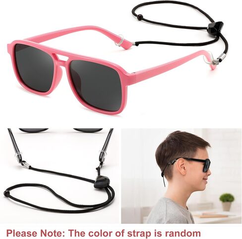 FEISEDY Kids Polarized Sunglasses Flexible TPEE Rubber Toddler Aviator Shades with Strap for Boys Girls Age 3-9 in Saudi Arabia