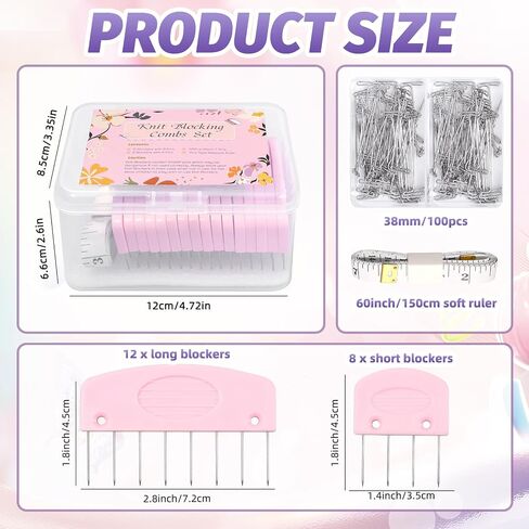 Knit Blocking Pins Kit,20Pcs Knit Blocking Combs,100 T-pins for Blocking Knitting,Crochet, Lace or Needlework Projects,Knitting Block Tool for Blocking Mats in Saudi Arabia