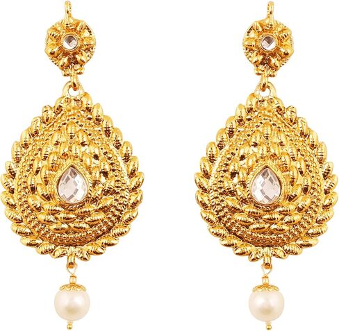 Touchstone Indian Bollywood Traditional Handcrafted Designer Crystal Jewelry Colorful Long Earrings Jhumki in Gold Or White Tone for Women. in Saudi Arabia