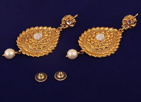 Touchstone Indian Bollywood Traditional Handcrafted Designer Crystal Jewelry Colorful Long Earrings Jhumki in Gold Or White Tone for Women. in Saudi Arabia