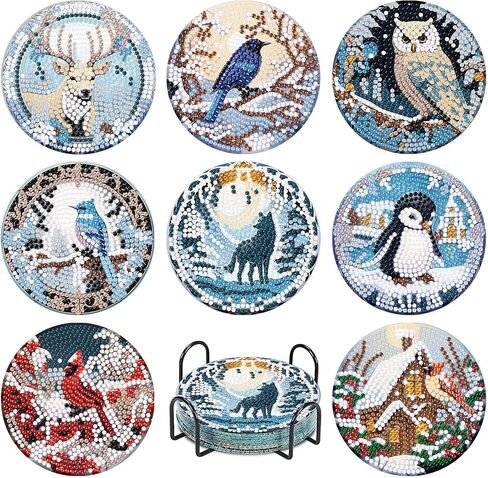 8 Pcs Christmas Diamond Painting Coasters Kits with Holder,Snowman Diamond Art Coaster Kits for Adults & Kids,Paint with Diamonds Coasters Craft Supplies for Holiday Decor Gifts in Saudi Arabia
