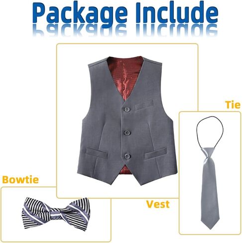 سترة بدلة للأولاد مع ربطة عنق وربطة عنق للأطفال تناسب الصبي مجموعة سترة بشريط خلفي قابل للتعديل in Kuwait