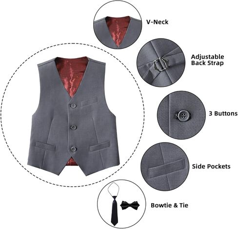 سترة بدلة للأولاد مع ربطة عنق وربطة عنق للأطفال تناسب الصبي مجموعة سترة بشريط خلفي قابل للتعديل in Kuwait