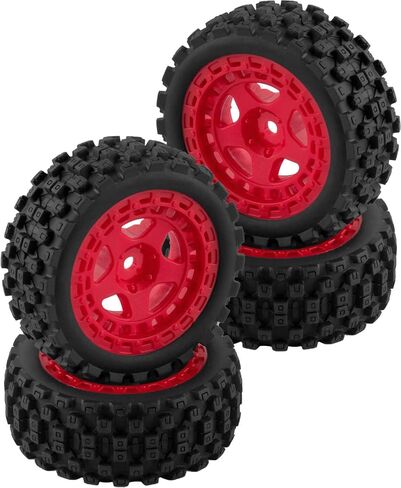 RC Wheels and Tires for 1/18 Typhon Grom,4PCS RC Tires Wheels,Red in Saudi Arabia