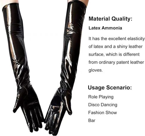Shiny Black Leather Gloves Long for Women Stylish Punk Style Leather Long Gloves for Party Versatile and Stretchable in Saudi Arabia