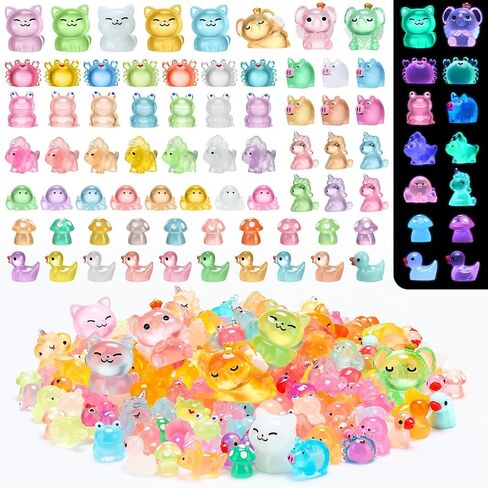 240 Pcs Mini Resin Animals 10 Set Luminous Tiny Resin Animals Glow in The Dark Duck Panda Dolphin Mushroom Elephant Frog Cow Turtle Pig Rabbit for Garden Micro Landscape Potted Decor in Saudi Arabia