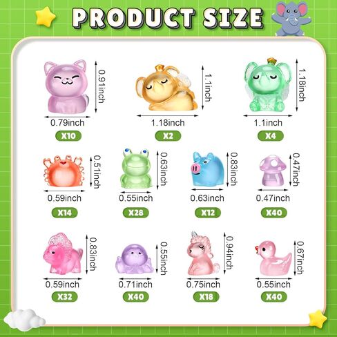 240 Pcs Mini Resin Animals 10 Set Luminous Tiny Resin Animals Glow in The Dark Duck Panda Dolphin Mushroom Elephant Frog Cow Turtle Pig Rabbit for Garden Micro Landscape Potted Decor in Saudi Arabia